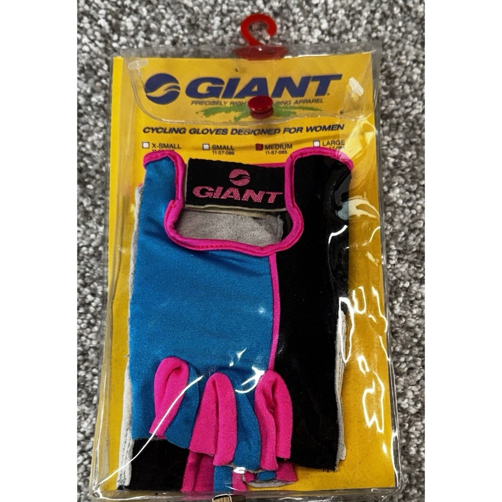 Vintage 1993 Giant Womens Cycling Gloves Medium Neon Pink/Blue Fingerless NEW!